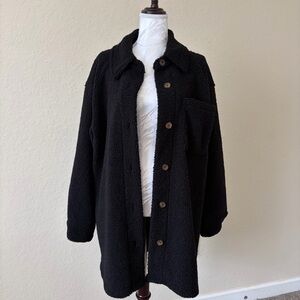 NWT Lucky Brand Black Teddy Shacket Faux Shearling Jacket M